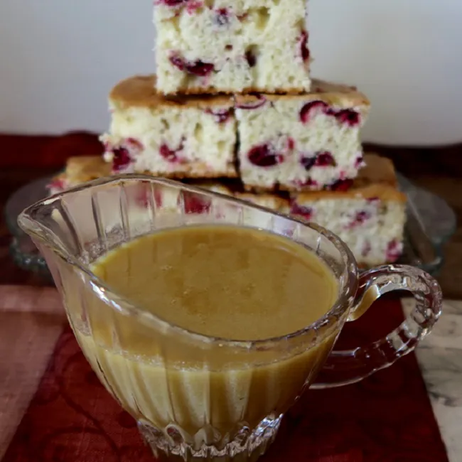 Cranberry Snack Cake with Sweet Potato-Maple Hard Sauce