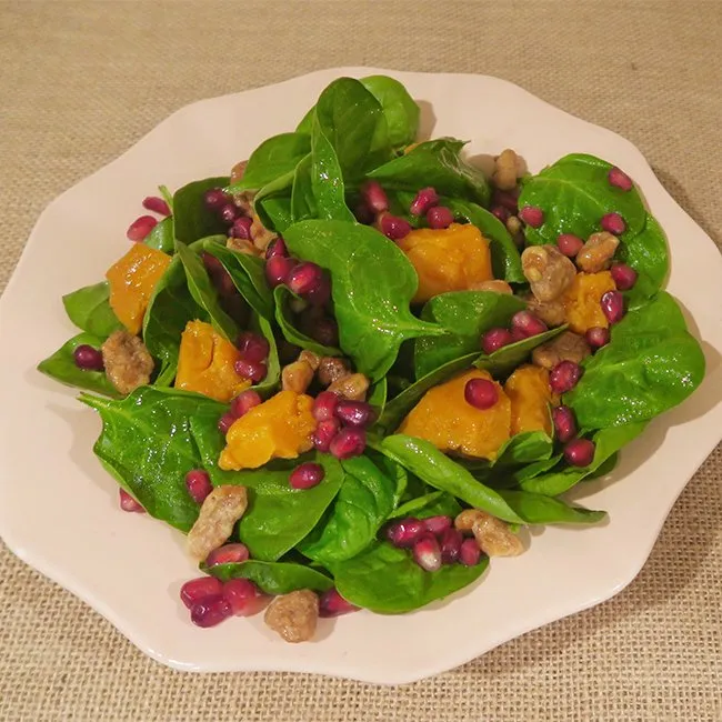 Spinach Salad with Sweet Potatoes and Pomegranate
