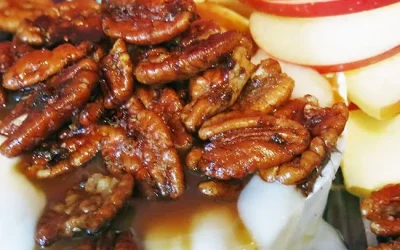 Warm Caramel Brie with Spicy Pecans