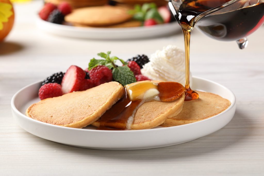 sweet potato pancakes with maple syrup